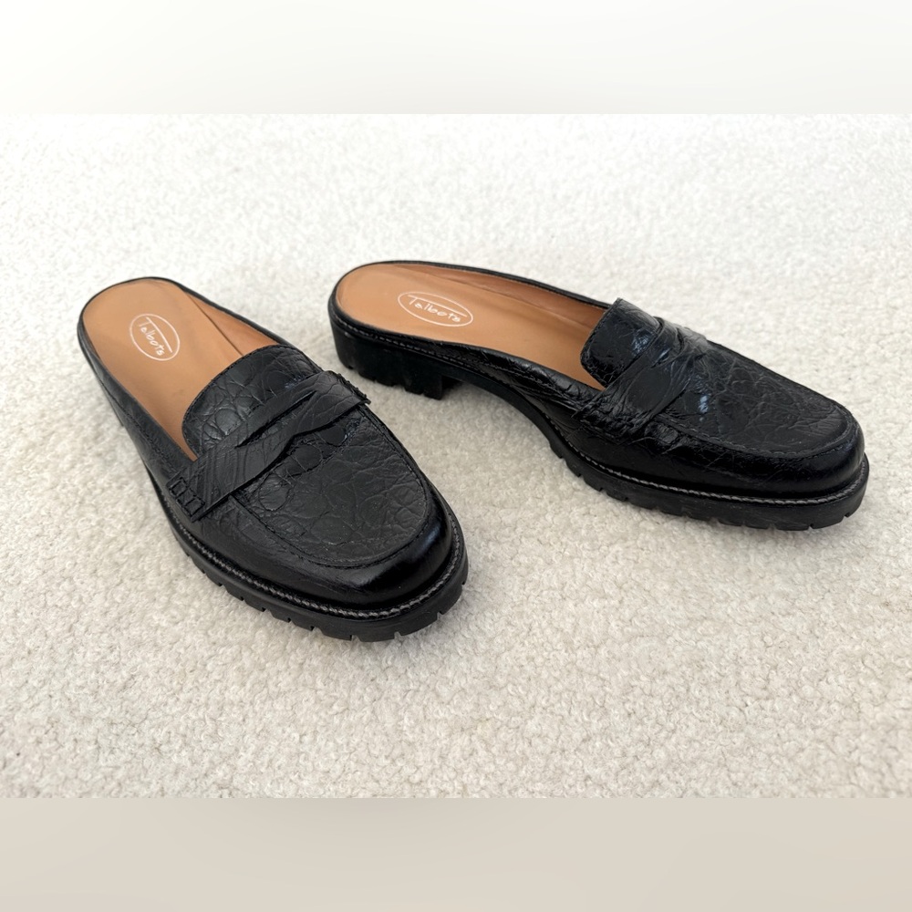 Talbots black leather loafer slides shoes - size 8 - Picture 4 of 6
